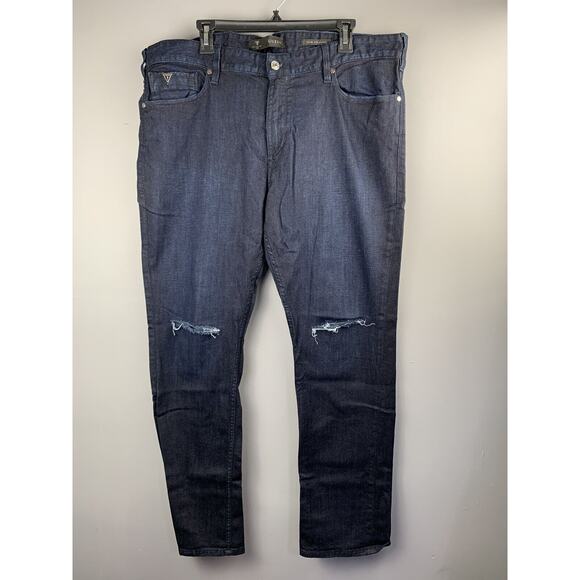 Guess Other - Guess Slim Straight Leg Jeans Men Size 40 X 32 Classic Dark Blue Distressed Jean